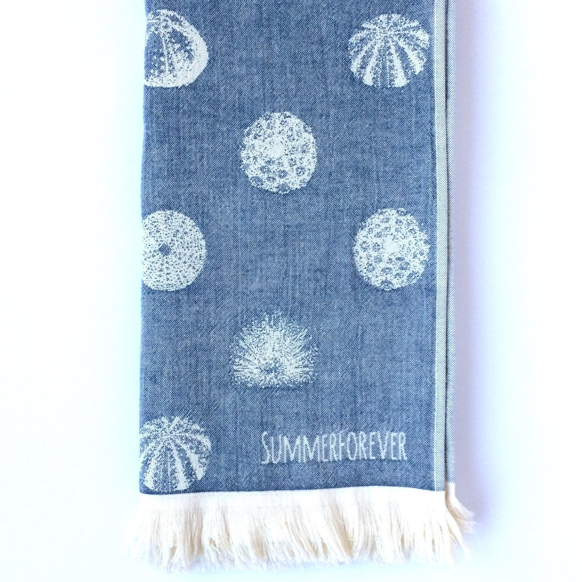Turkish Towel with Different Sea Urchin Designs, Navy, off white, Double Sided, Reversible, for Beach or Bath, absorbent, very durable 