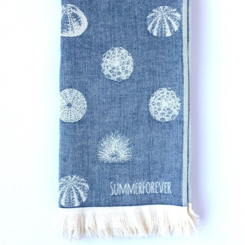 Turkish Towel with Different Sea Urchin Designs, Navy, off white, Double Sided, Reversible, for Beach or Bath, absorbent, very durable 
