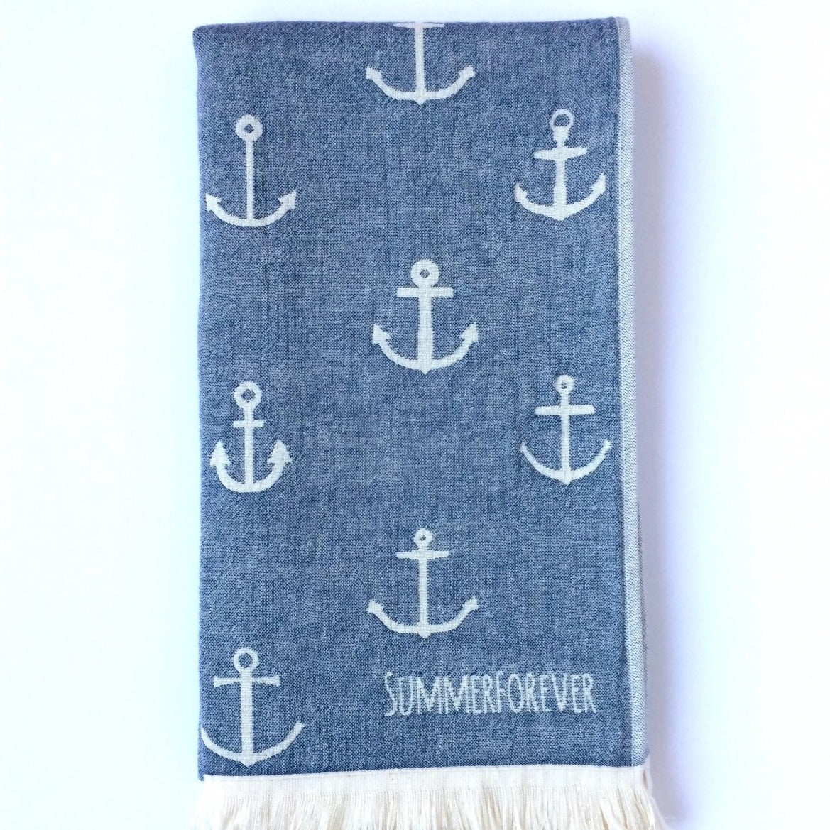 Turkish Towel, Anchor Designs, Navy, Reversible, for Travel Beach Bath, absorbent, durable 
