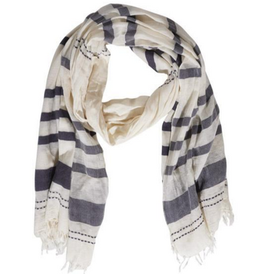 Asia, Scarf, Navy Stripes on Beige 